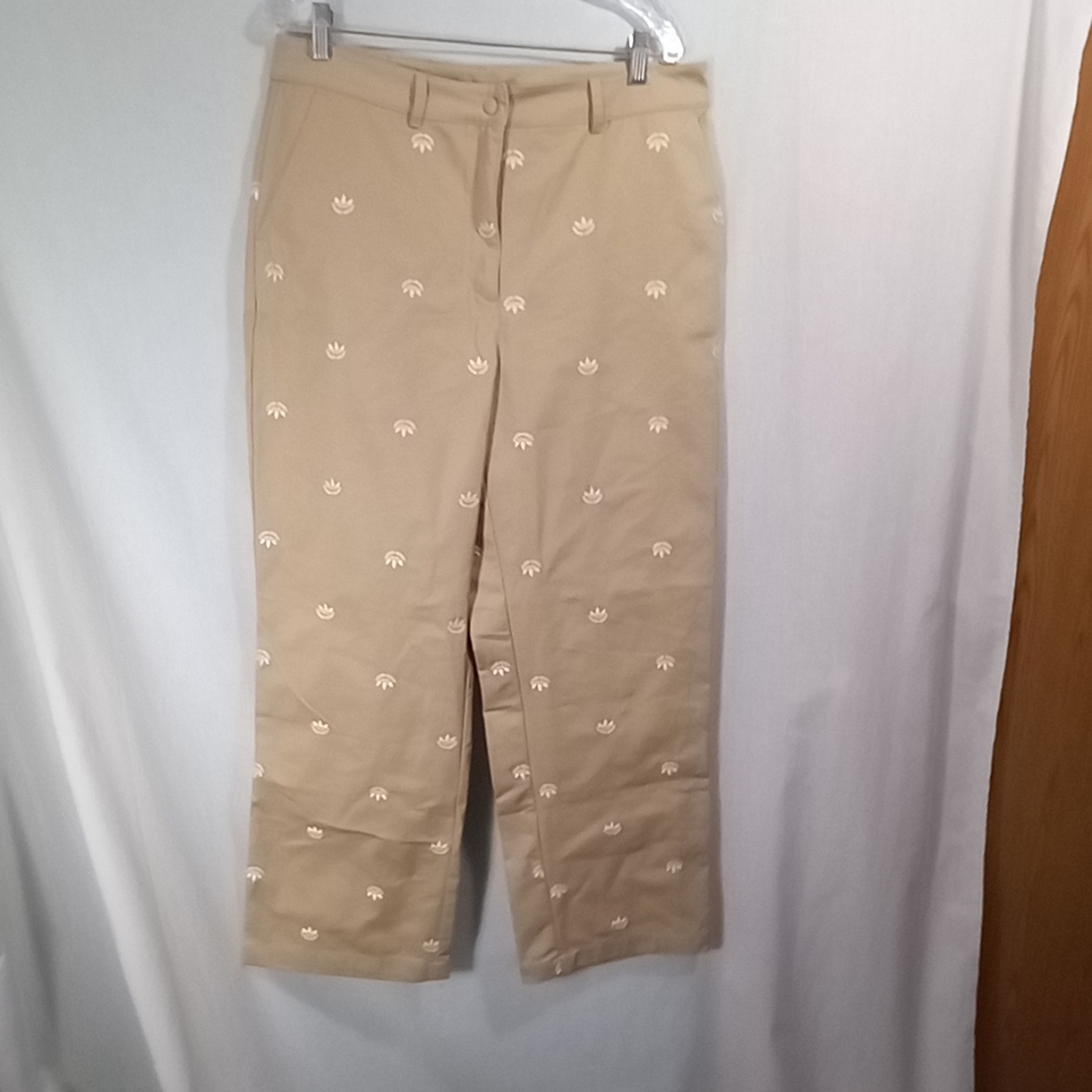 adidas Beige Straight-Leg Pants with White Trefoil Embroidery - Picture 3 of 7